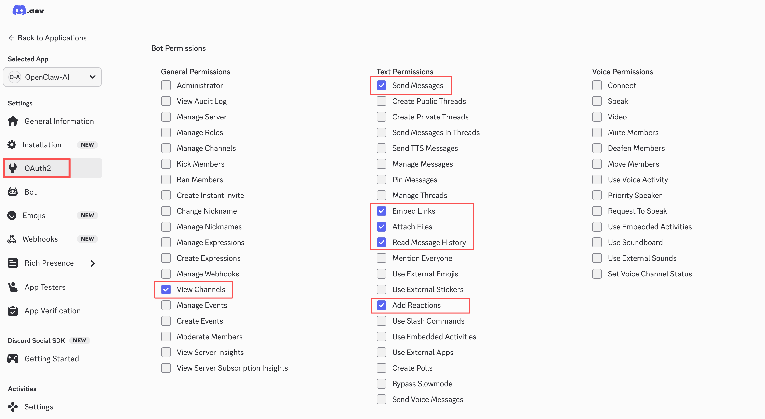 Discord OAuth2 权限配置截图
