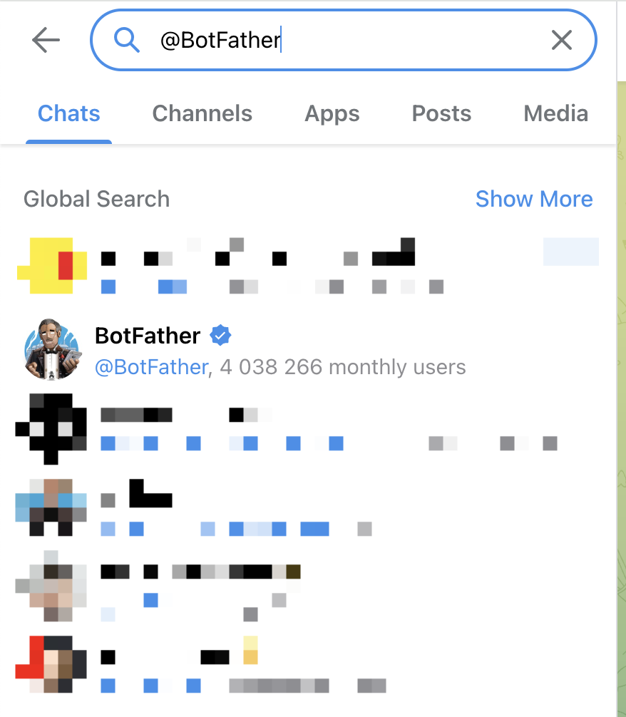 Telegram 中搜索 BotFather
