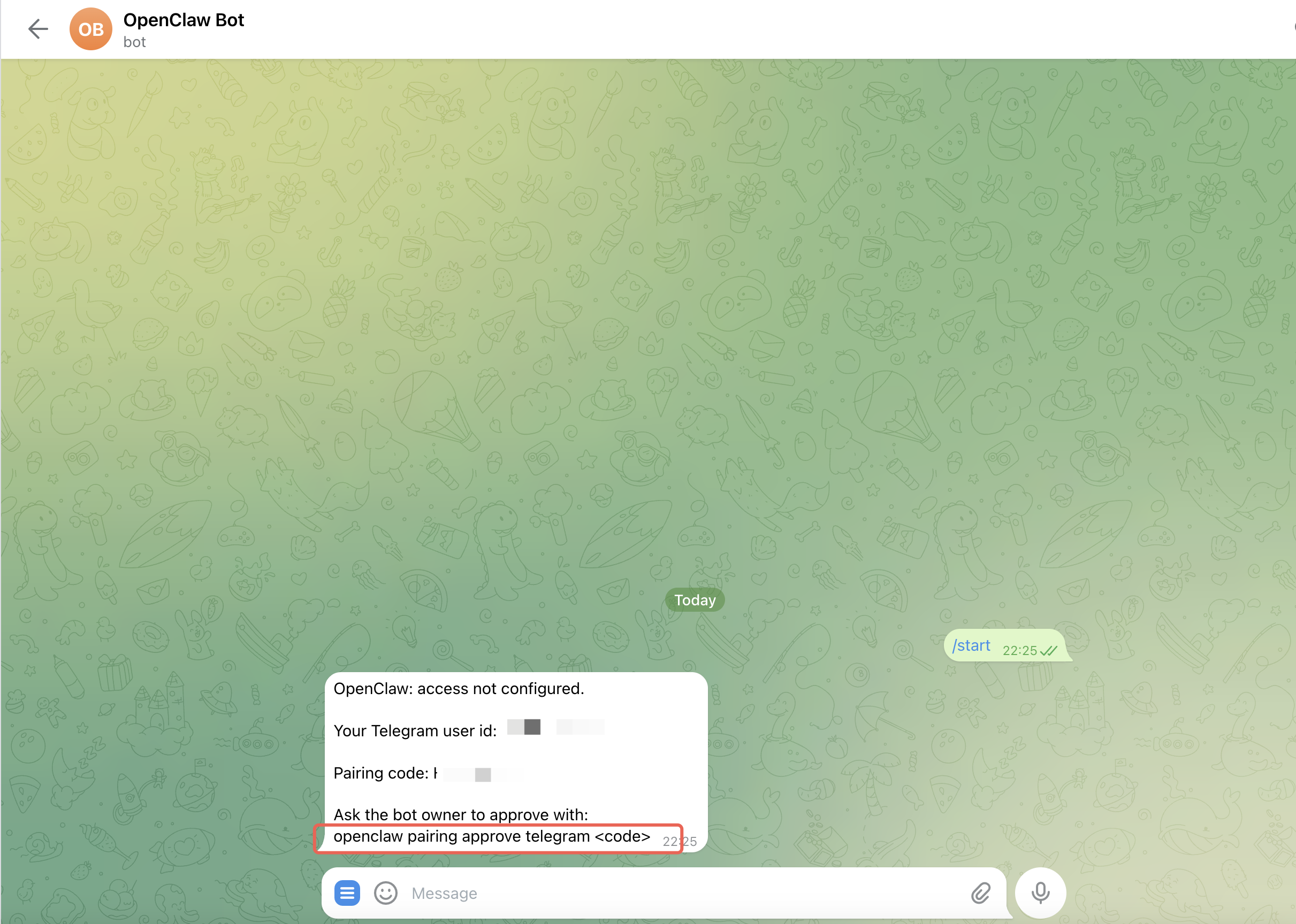 Telegram 首次私聊收到配对码