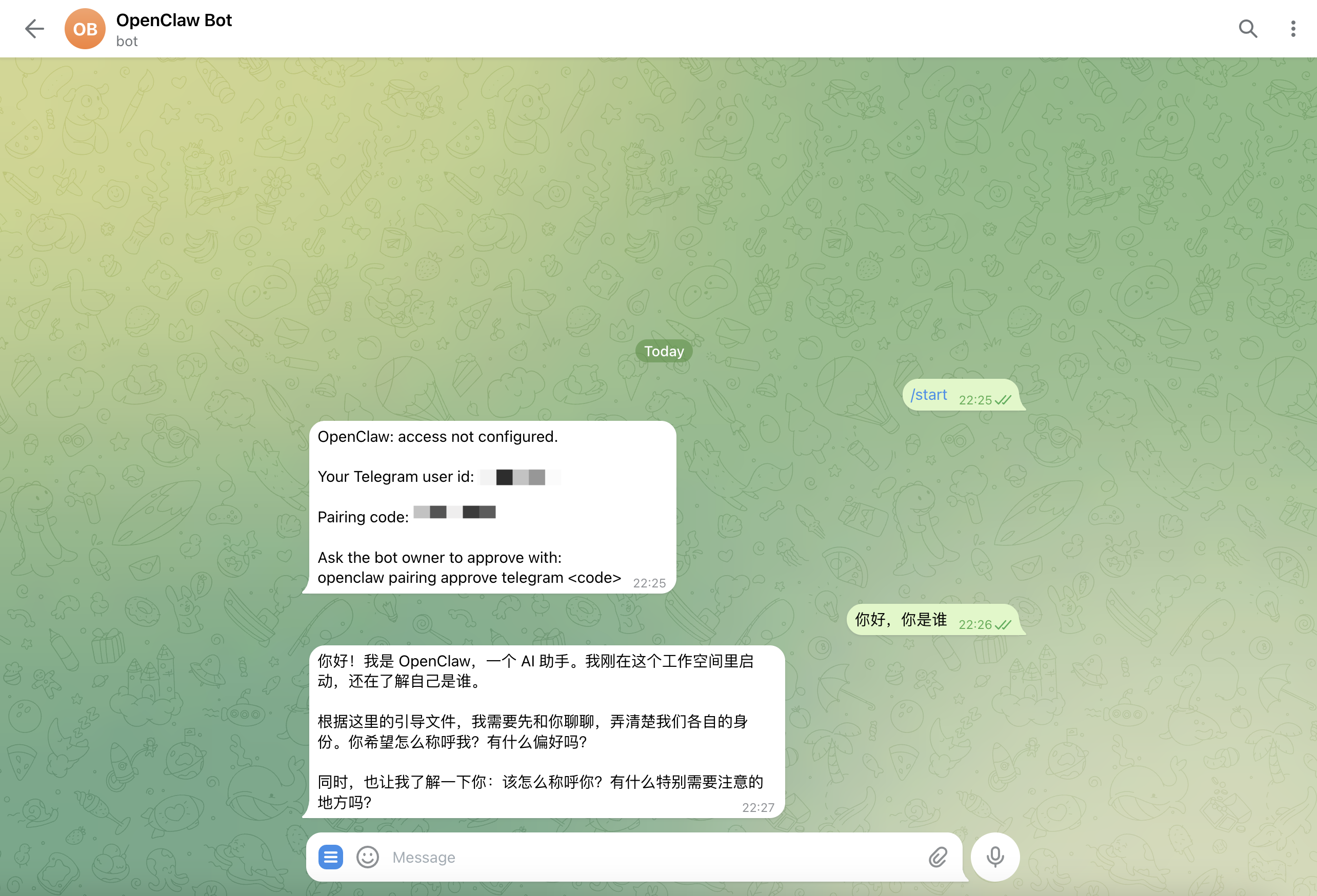 Telegram 机器人对话成功