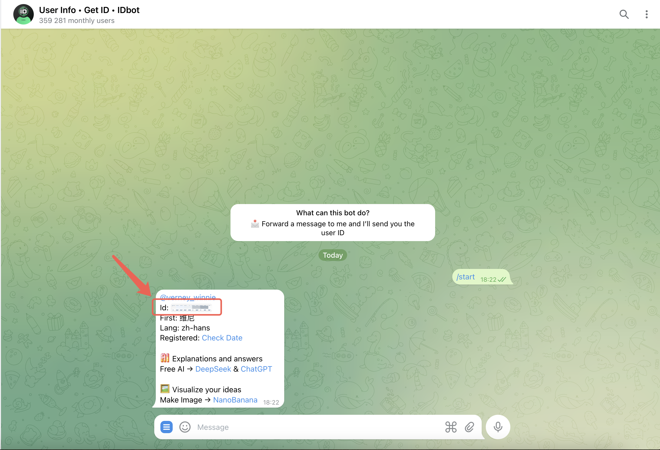 通过 userinfobot 获取 Telegram user id